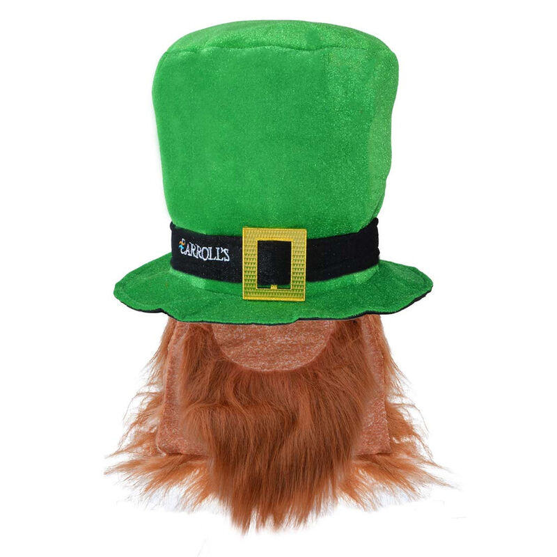 Quality Velour Green Leprechaun Top Hat With Red Beard & Hair