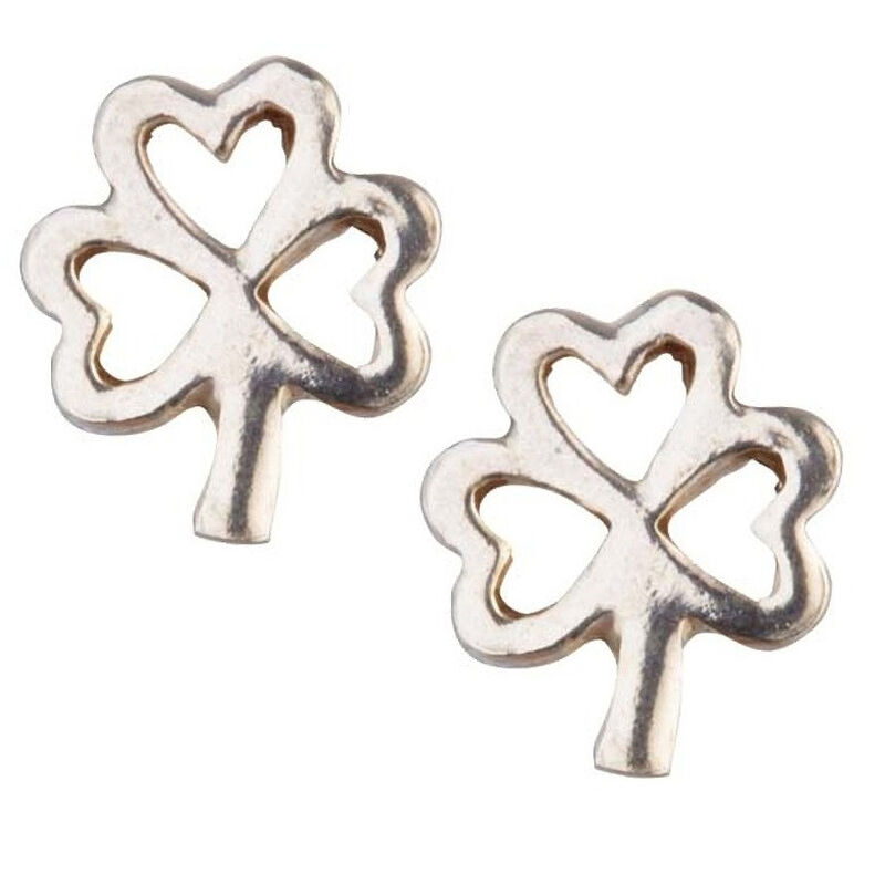 Hallmarked Sterling Silver Shamrock Outline Stud Earrings Presented In A Box
