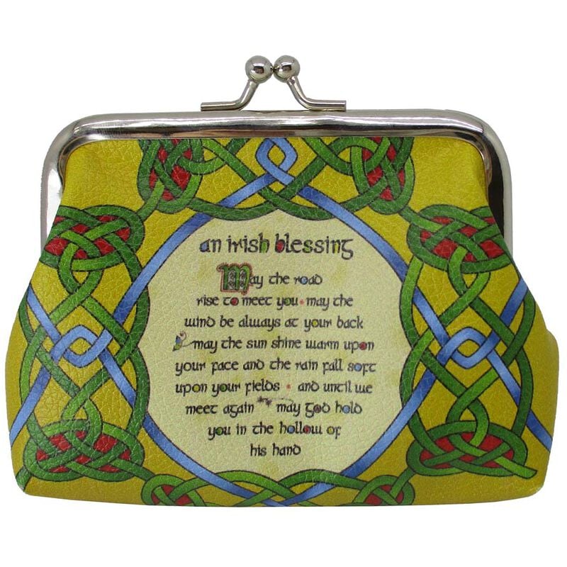 Clip Purse With Irish Weave And An Irish Blessing Design