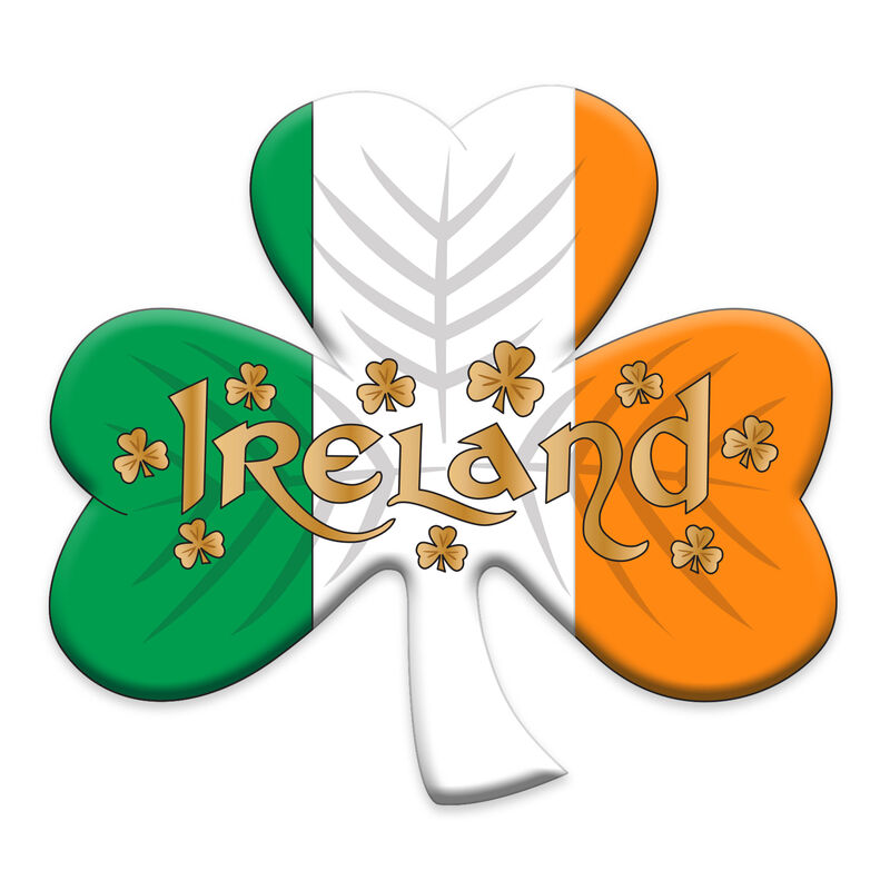 Antique Resin Magnet With Ireland Tri-Colour And Shamrock Design