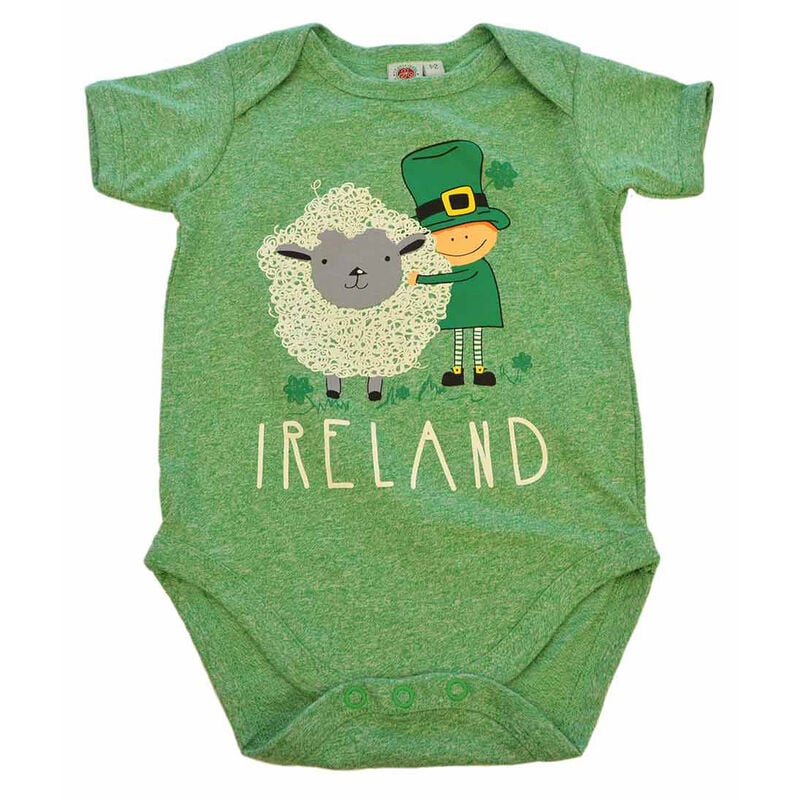 Funny Baby Vest With Cute Leprechaun And Sheep Design  Green Colour