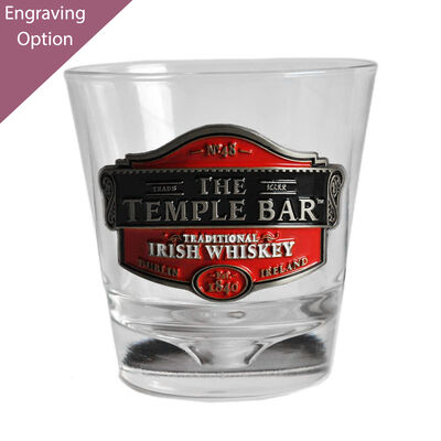 Whiskey Glass With Temple Bar Traditional Irish Whiskey Metal Badge Design