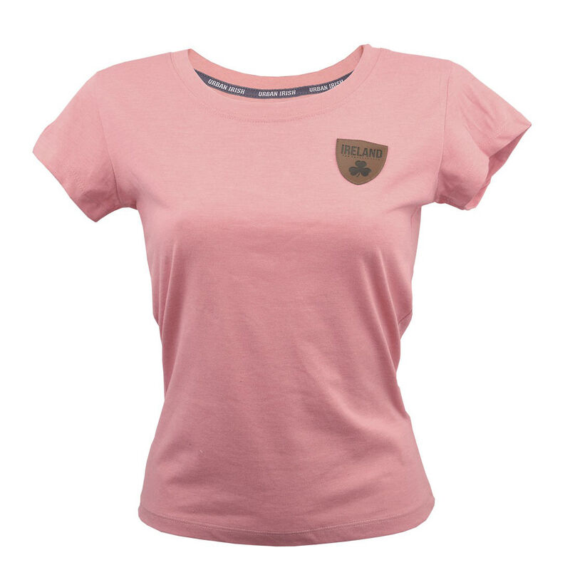 Ladies T-Shirt With Ireland Leather Patch, Nude Colour