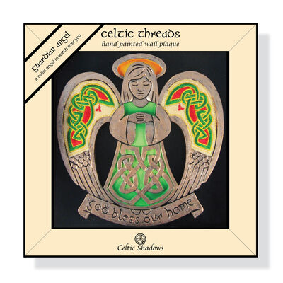 Celtic Threads Hand Painted Angel Plaque With God Bless Our Home Design