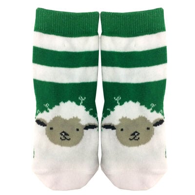 White Kids Lucky Irish Socks With Green Stripes And Sheep Design