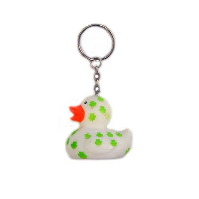 Souvenir White Rubber Duck With Green Shamrock Design Keychain