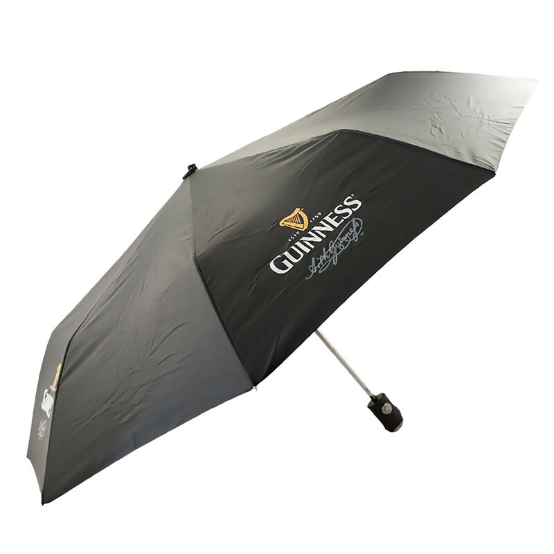 Black Coloured Umbrella Designed With The Classic Guinness Logo