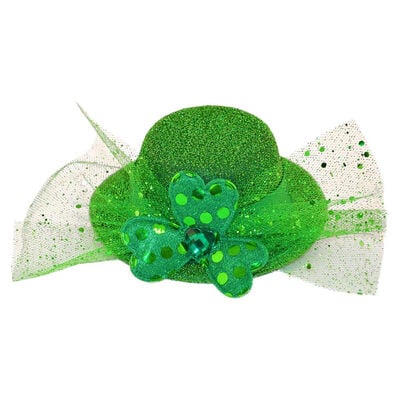 All Green Irish Top Hat Hair Clip With Shamrock Design