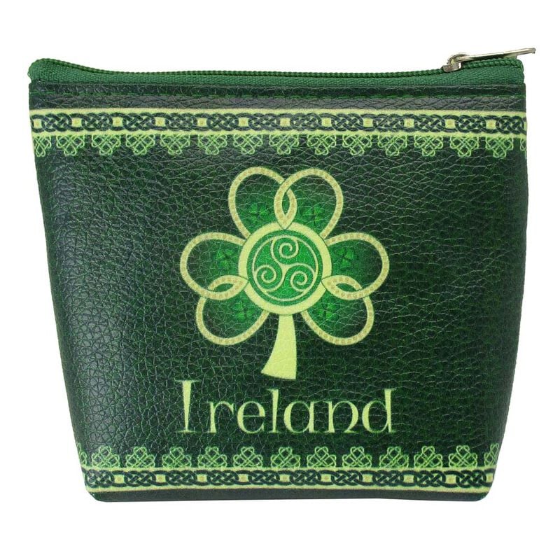 Shamrock Spiral Ireland Clip Purse With A Green And Yellow Celtic Design