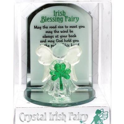 Crystal Irish Blessing Fairy Designed With Holding A Small Green Shamrock