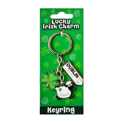 Irish Sheep Style Charm Keychain With Dublin Road Sign