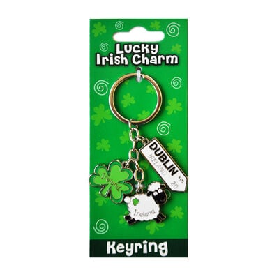 Irish Sheep Style Charm Keychain With Dublin Road Sign