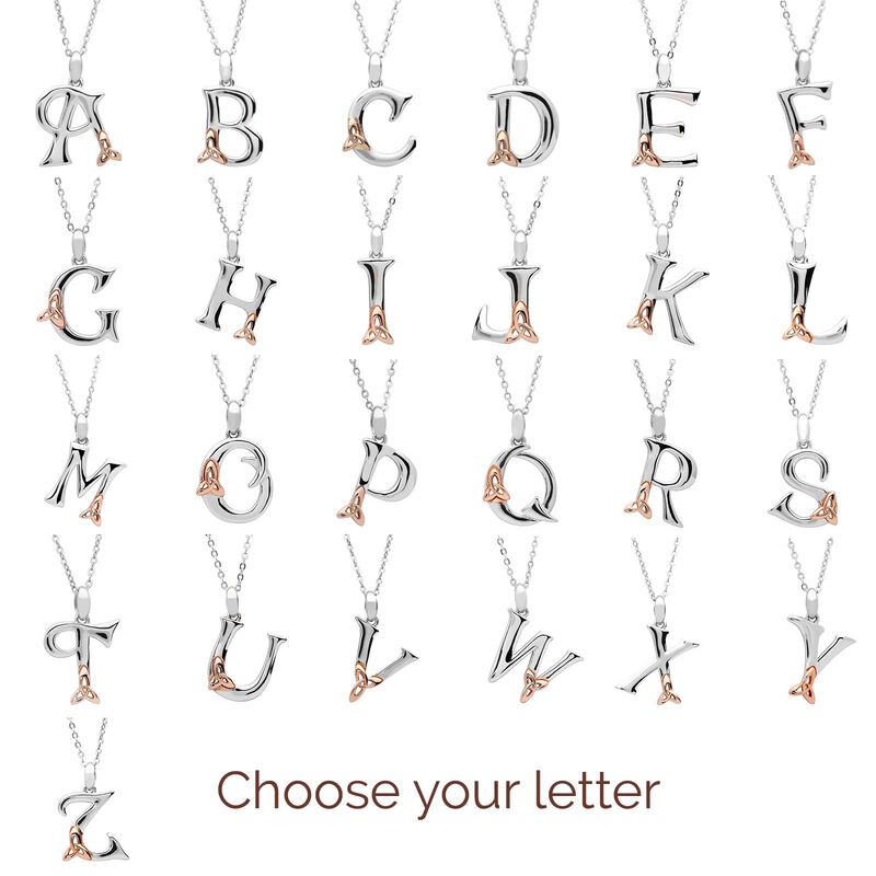 Sterling Silver Alphabet Pendant With Rose Gold Trinity Knot Design