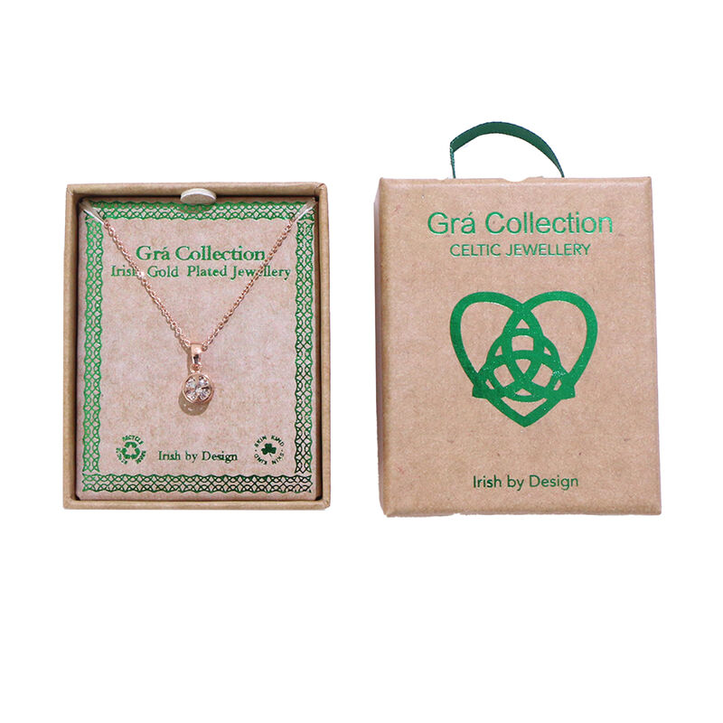 Grá Collection Rose Gold Plated Cubic Zirconia Clover Design In Circle Pendant