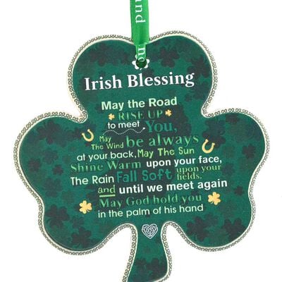 Shamrock-Shaped Ceramic Plaque With Traditional Irish Blessing