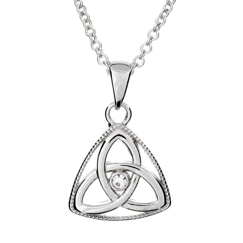 Silver Plated Carrick Silverware Kells Enclosed Trinity Knot With Cubic Zirconia Stone Pendant