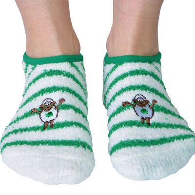 Seamus The Sheep Fleece Socks With Green Line Designs