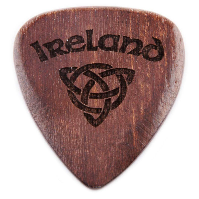 Dark Wooden Guitar Pick with Ireland and Celtic Knot Design