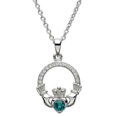 Shanore Claddagh May Green Crystal Birthstone Pendant Adorned With Crystal