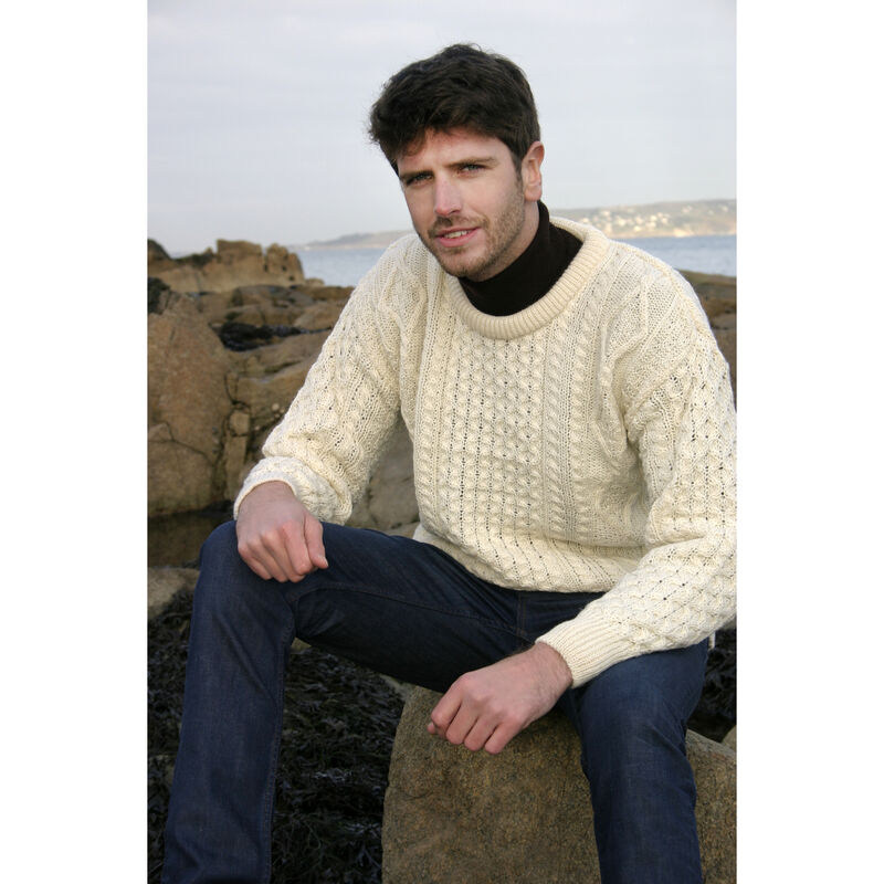 Buy 100% Pure New Wool Natural Crew Neck Sweater | Carrolls Irish Gifts
