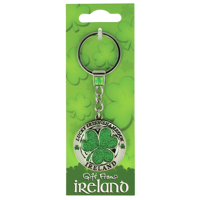 Lucky Irish Green Sparkly Shamrock Designed Ireland Spinner Keychain
