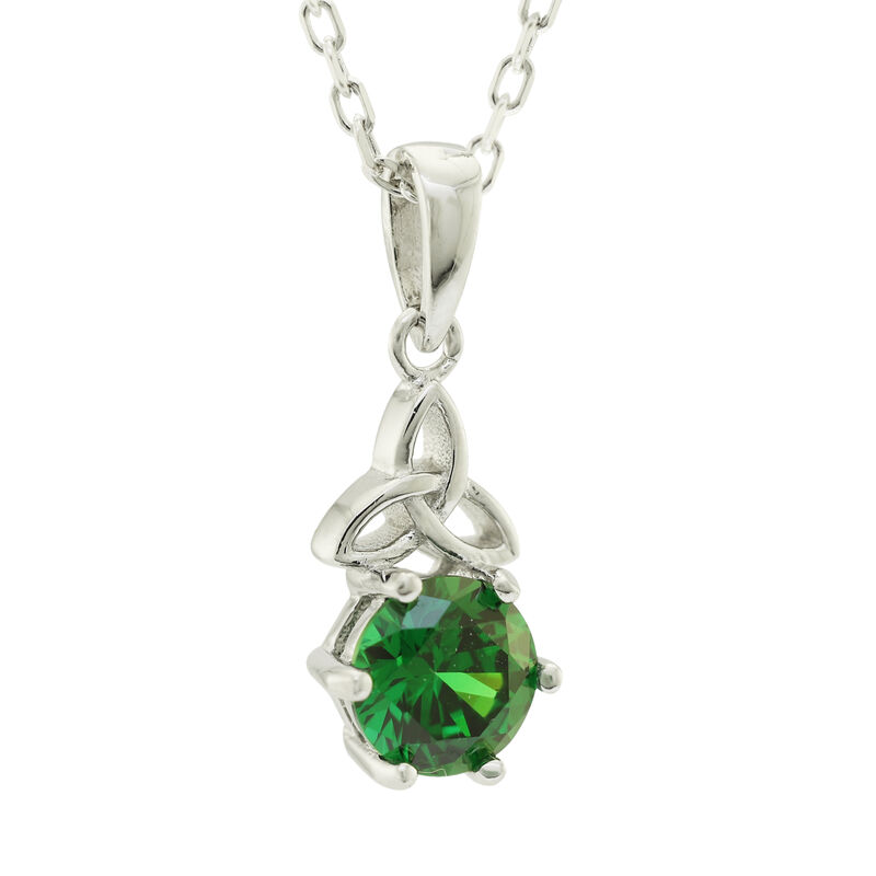 Hallmarked Sterling Silver Trinity Knot Pendant With Emerald Stone