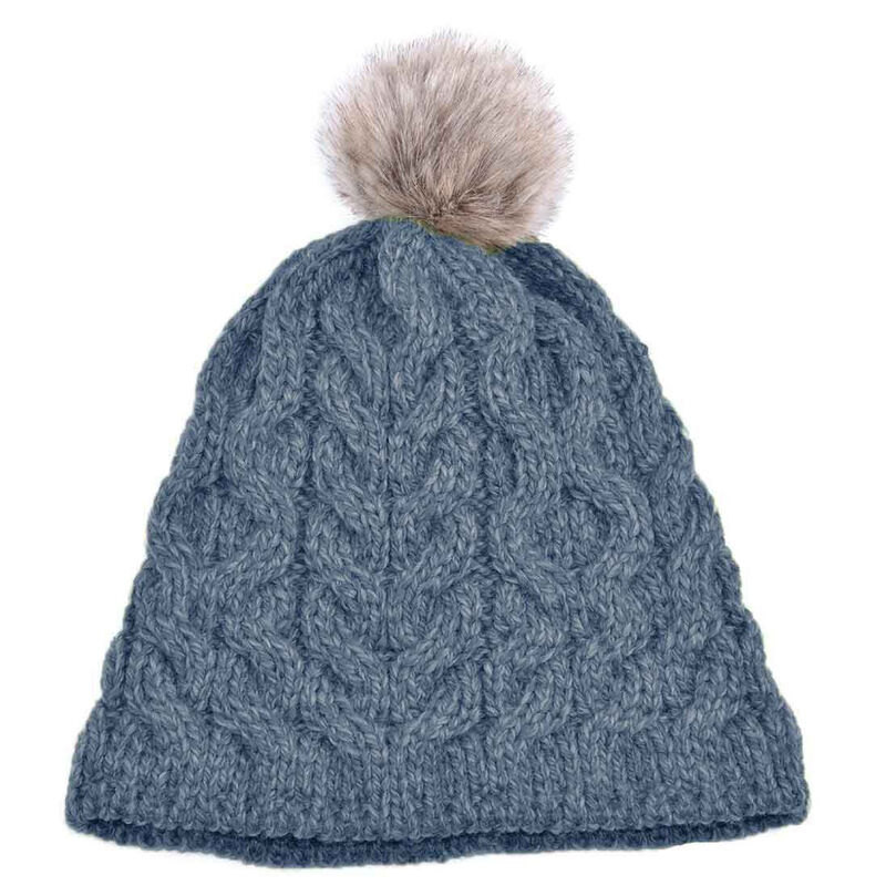 Aran Knitted Faux Fur Bobble Hat