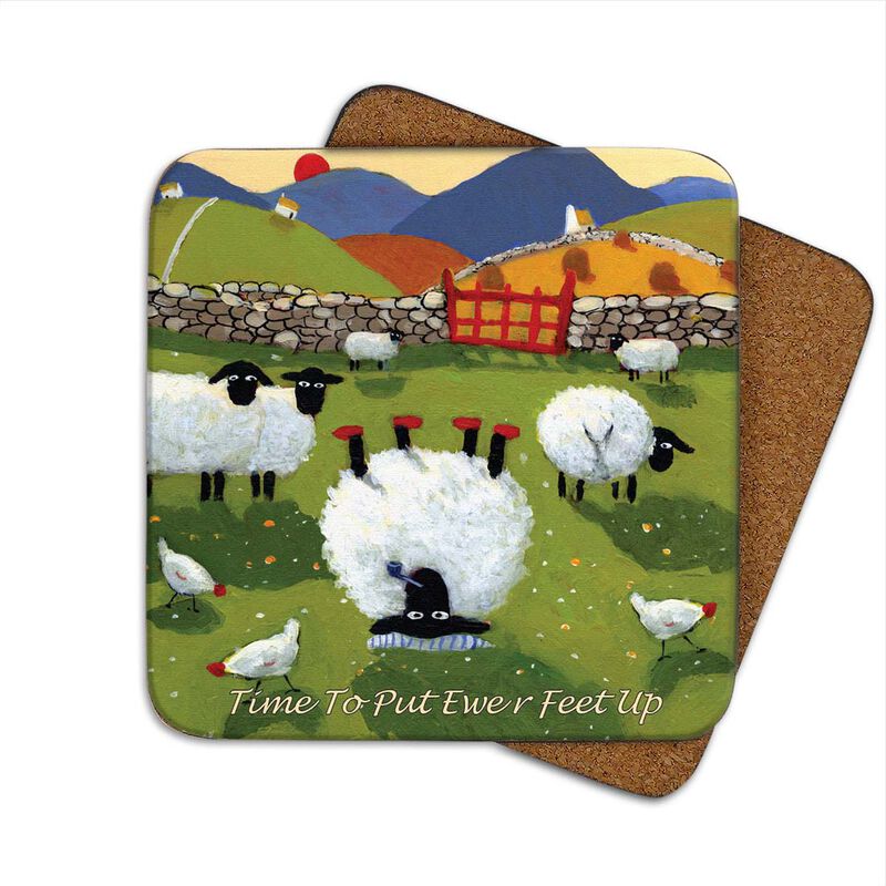 Irish Coaster With Sheep Lying Upside Down ' Time To Put Ewer Feet Up'