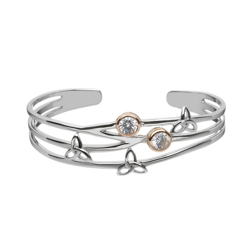 Hallmarked Sterling Silver Trinity Torc Bangle With Cubic Zirconia