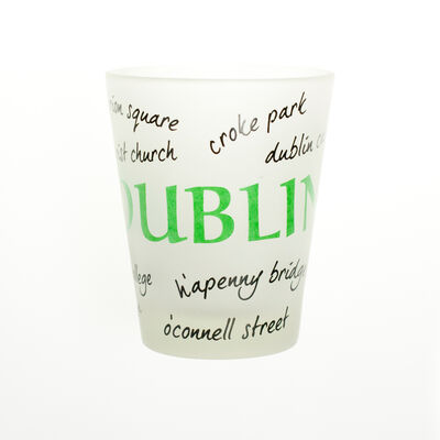 Frosted Dublin Shot Glass With Ireland Locations Graffiti