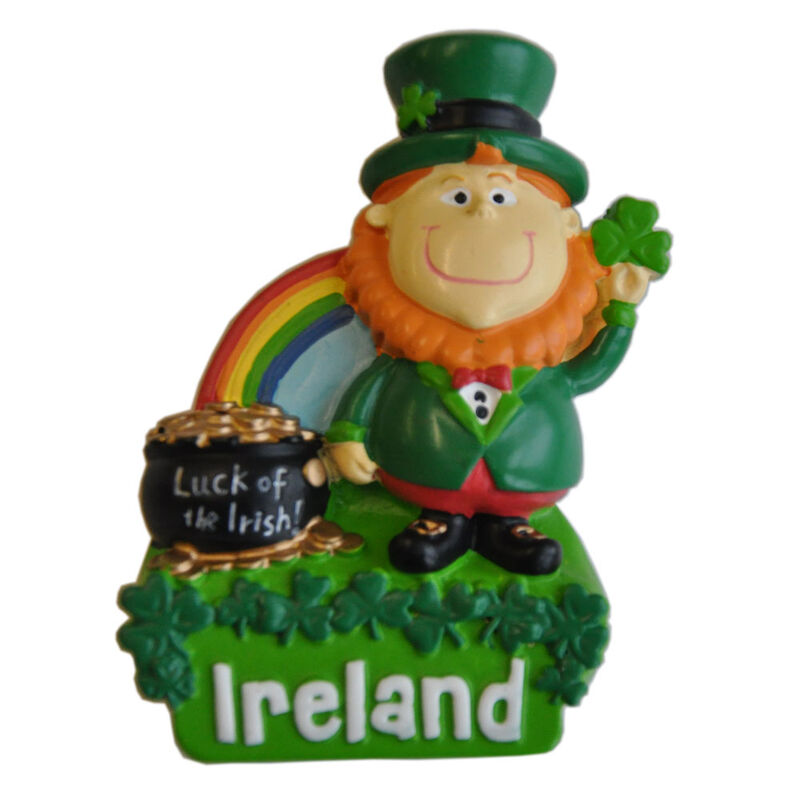 Resin Magnet With Ireland Leprechaun With Rainbow And Pot Of Gold