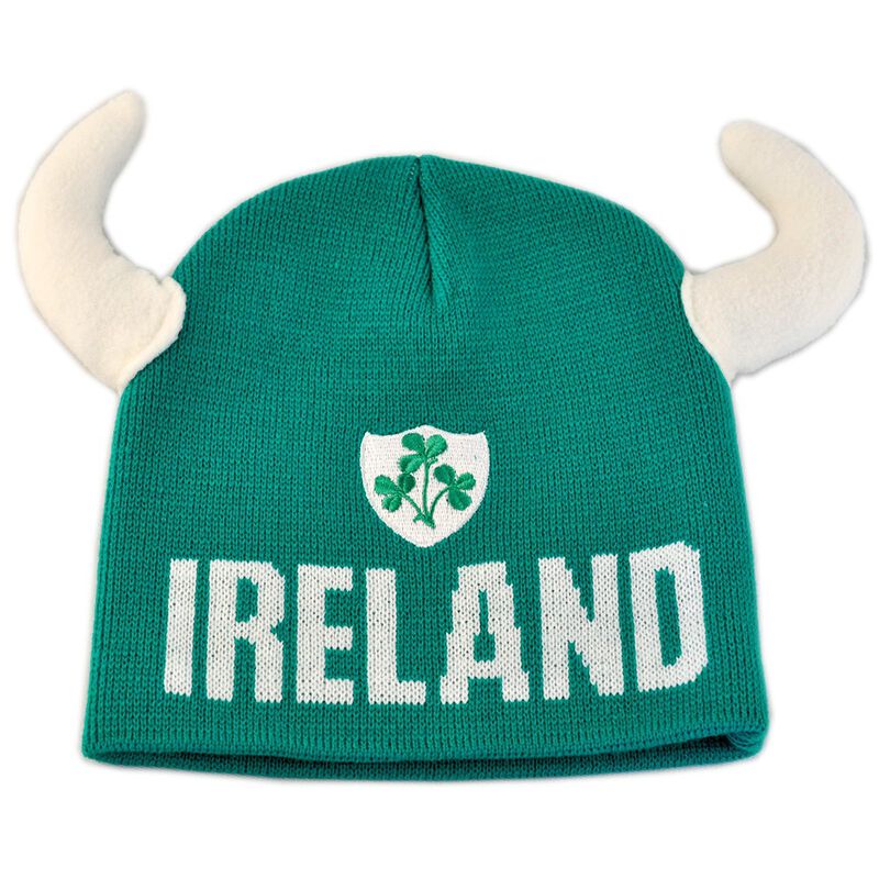 Kid's Beanie Hat with Viking Horns and Ireland Crest  Green colour