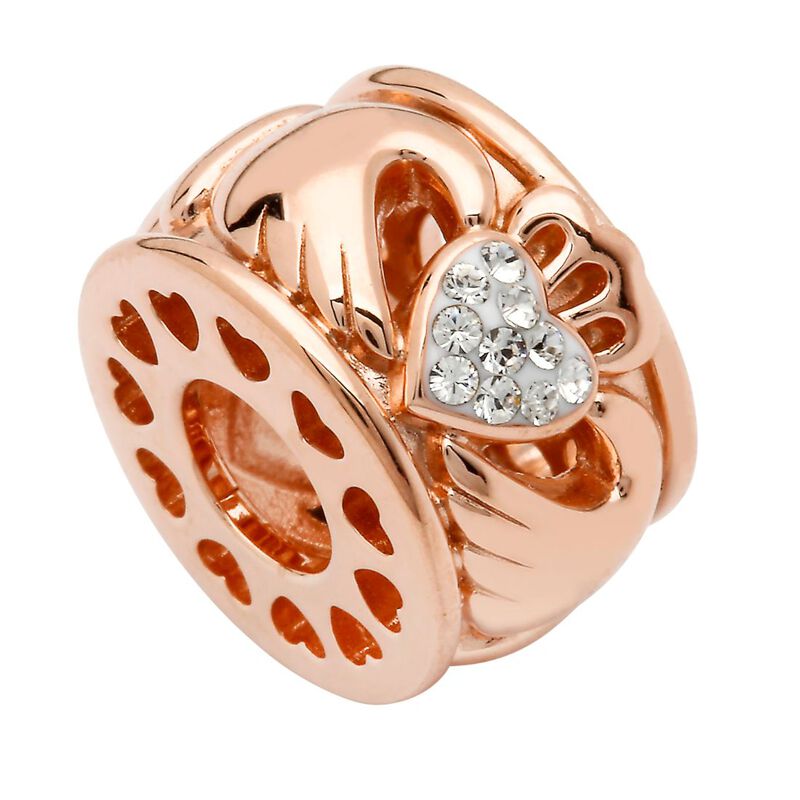 Silver Rose Gold Plated Claddagh Bead Adorned With Swarovski Crystals