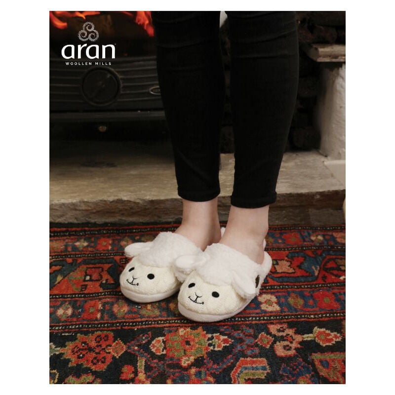 Aran Woollen Mills Fluffy Adult Slip On Slipper With Sheep Design