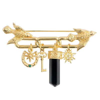 Gold Plated Amy Huberman Newbridge Silverware Brooch with Birds and Charms