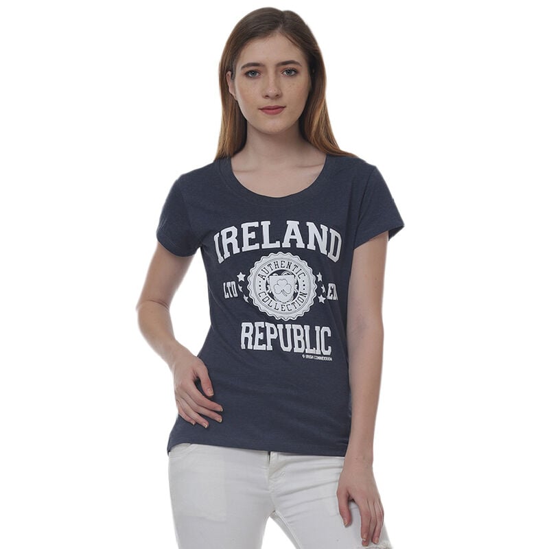 Ladies T-Shirt With Ireland Republic Ltd Edt Varsity Shield  Navy Colour