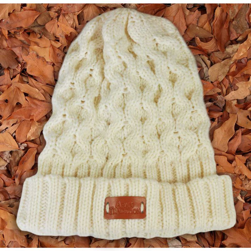 Aran Traditions Knitted Style Cable Design Beanie Hat  Cream Colour