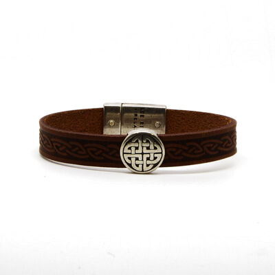 Lee River Genuine Brown Leather Celtic Cuff With Magnetic Closure