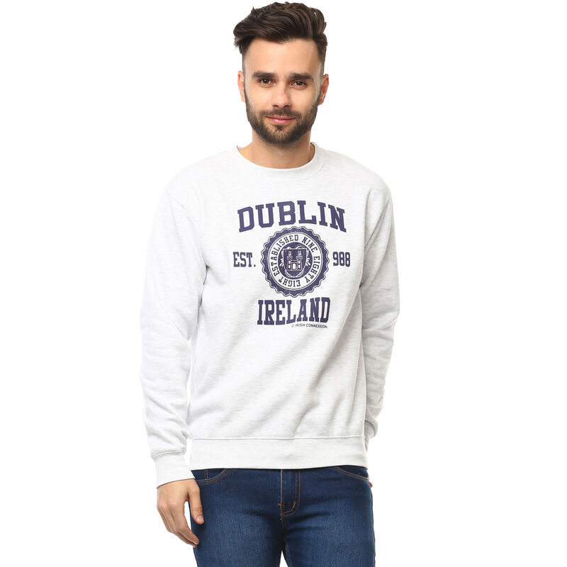 Pullover Sweater Varsity Style Dublin Print  Ash Grey Colour