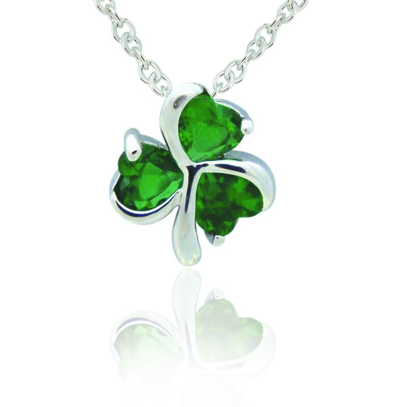 Silver Plated Shamrock Pendant With Cubic Zirconia Stones