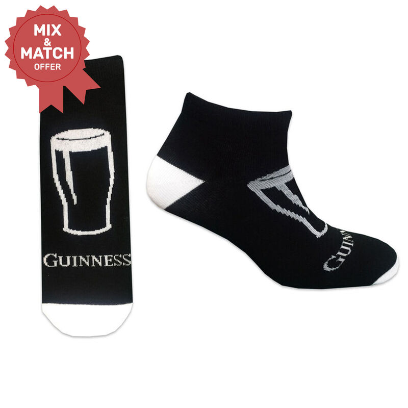 Guinness Pint Glass Design Socks With White Guinness Text Black And White Colour