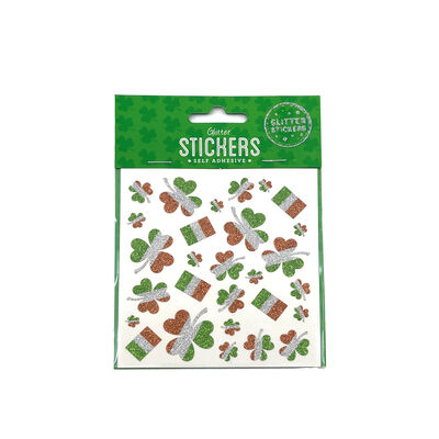 Pack Of 30 Tri-Colour Glitter Shamrock Stickers In Different Sizes