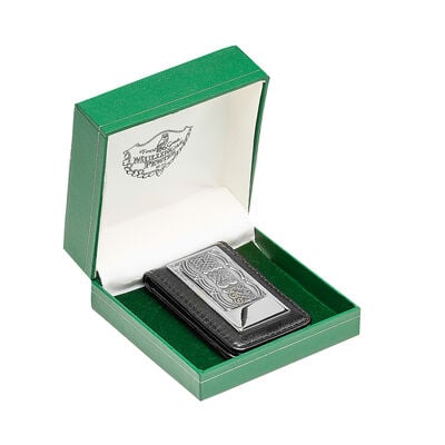 Celtic Boxed Leather Money Clip With Embossed Trinity Design