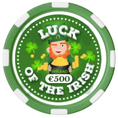 Irish Designed Poker Chip With Ireland Text And Leprechaun Design