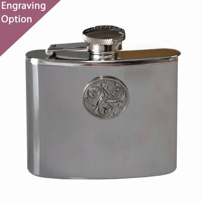 Mullingar Pewter Stainless Steel Hip Flask With Celtic Spiral