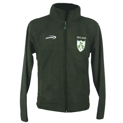Ireland Full length Zip Fleece  Jacket With Shamrock Crest Design, Bottle Green Colour
