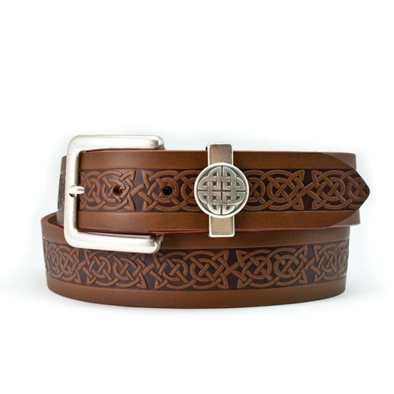 Lee River 40mm Genuine Brown Leather Belt with a Celtic Design and a Celtic Loop