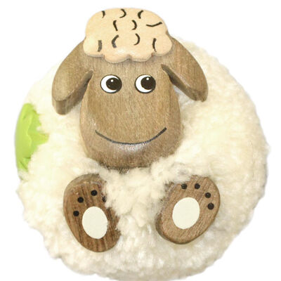 White Fluffy Sheep With Shamrock Handmade Natural Wood Magnet