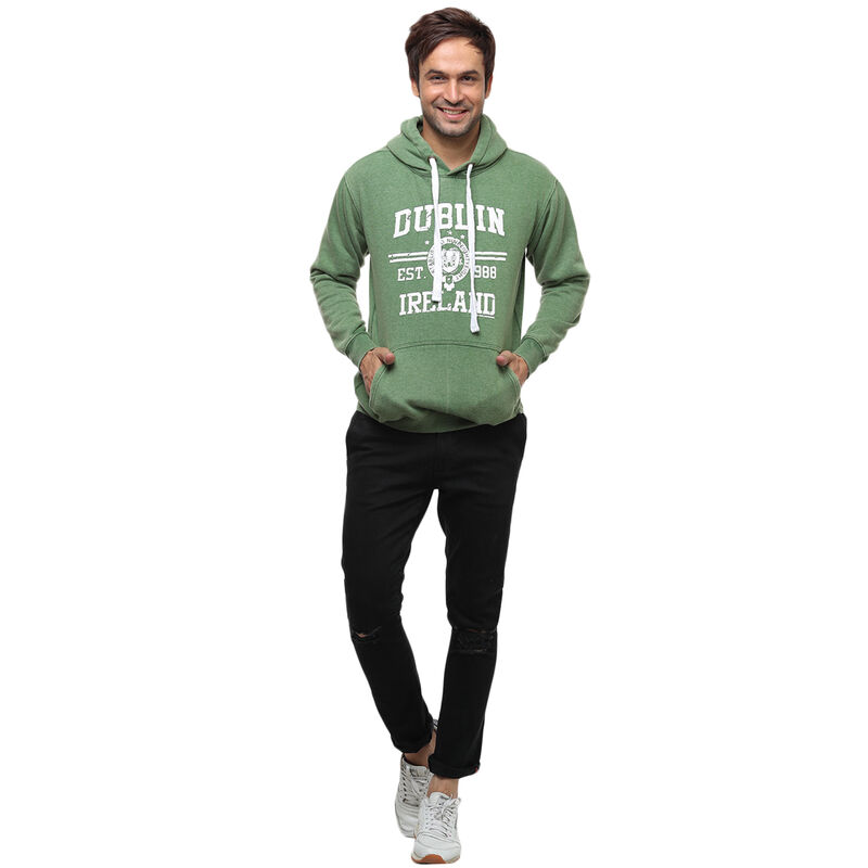 Pullover Hoodie With Dublin Ireland Est 988 Print  Green Colour