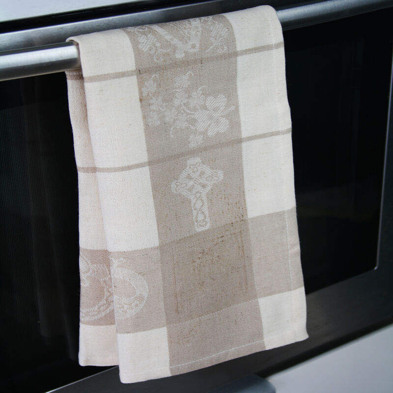 Natural Linen Glass and Mirror Cloths With Celtic Symbols Design